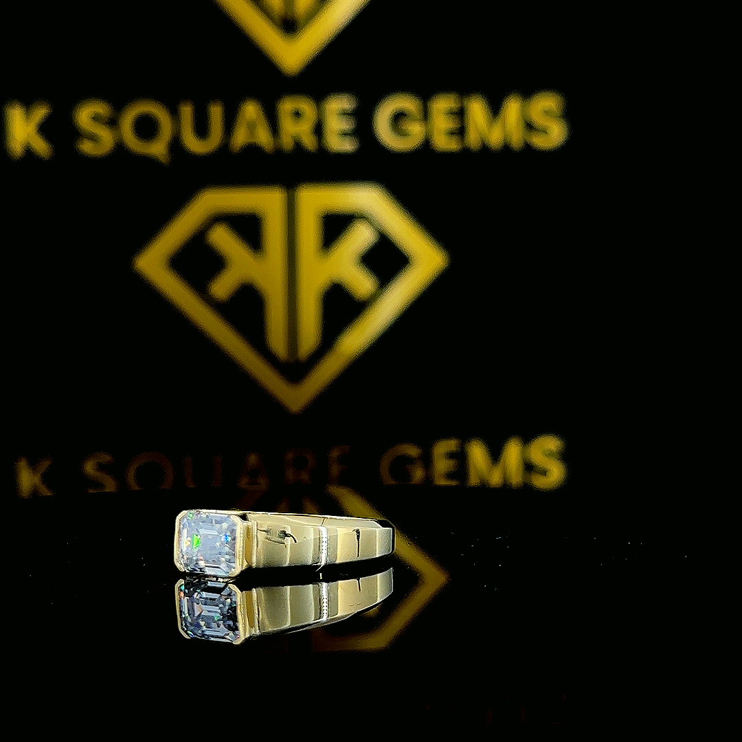 Statement Ring, 2.37 CT Emerald Cut Moissanite Half Bezel Solitaire Ring
