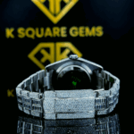 Back side view of Fully Iced Out Rolex Day-Date Baguette Moissanite Diamond Watch