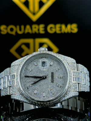 Rolex Day-Date Stick Markers Pave Diamond Dial Fully Iced Out Moissanite Watch