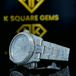 Left side view of Fully Iced Out Rolex Day-Date Baguette Moissanite Diamond Watch