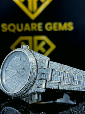 Left side view of Fully Iced Out Rolex Day-Date Baguette Moissanite Diamond Watch