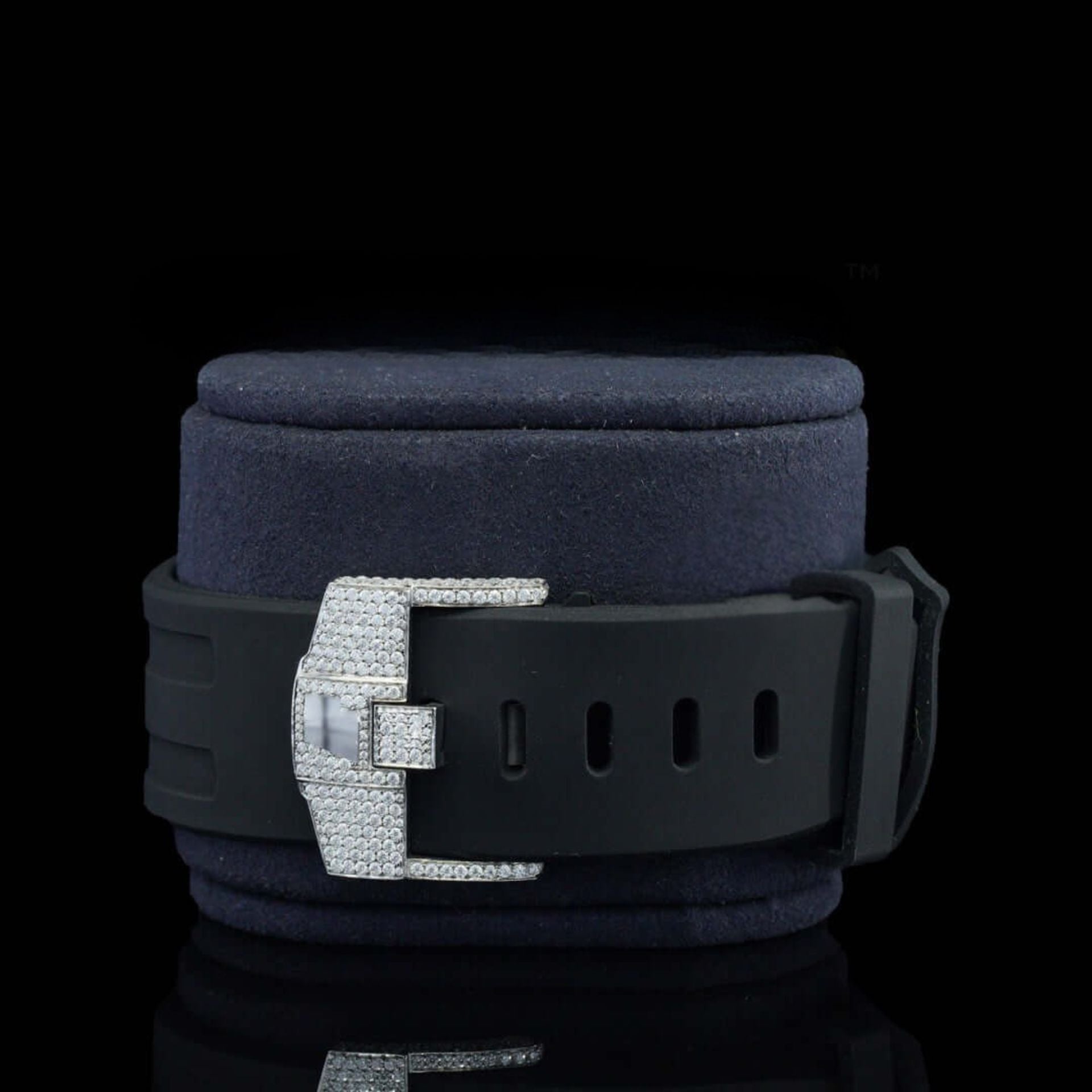 Iced Out AP Offshore Black Rubber Moissanite Diamond Watch Back Strap View