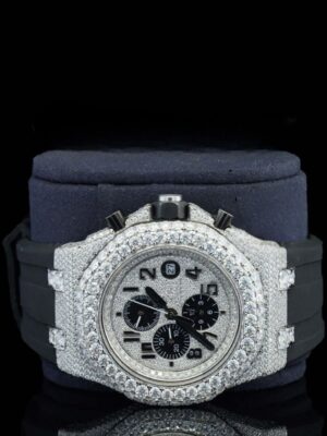 Iced Out AP Offshore Black Rubber Moissanite Diamond Watch Face View