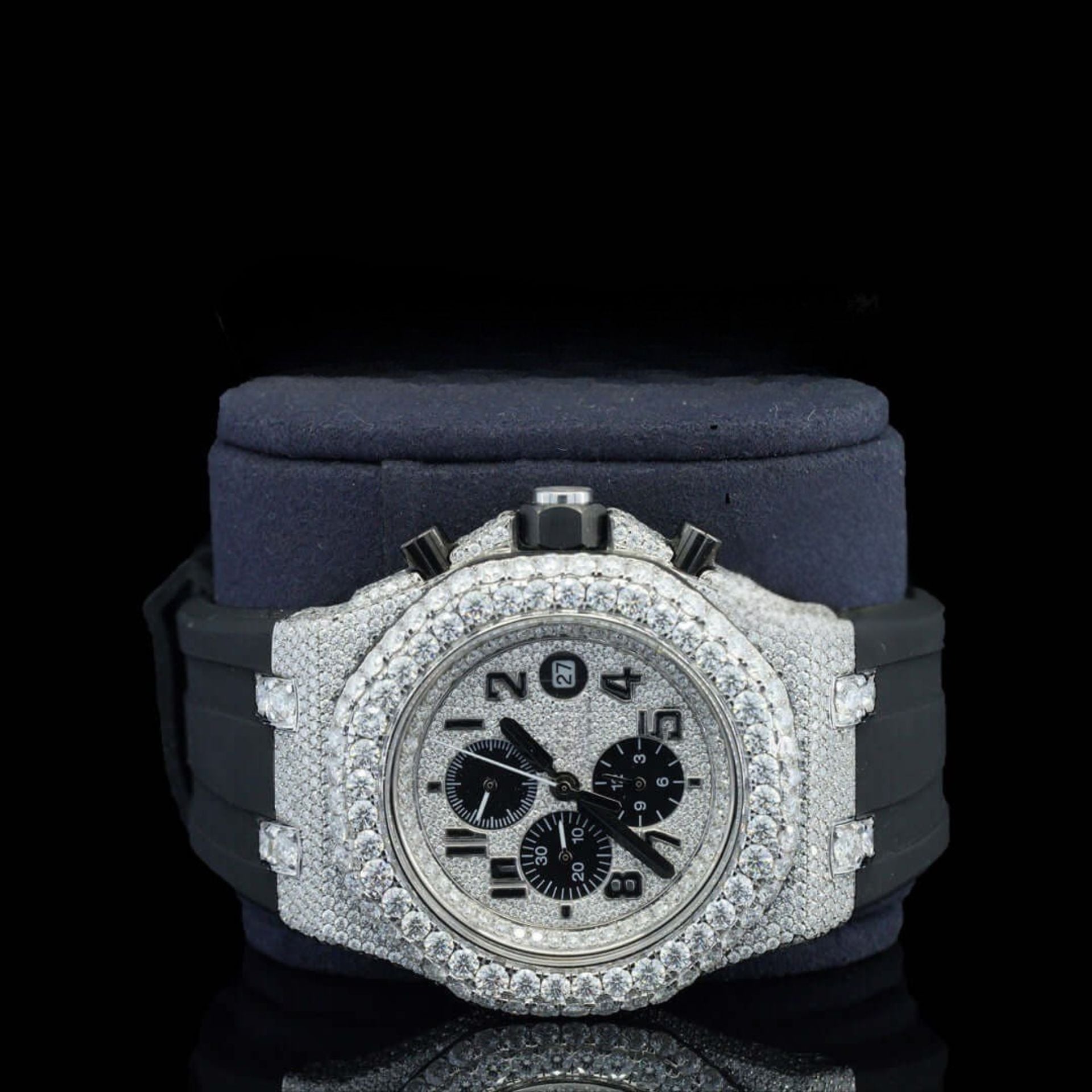 Iced Out AP Offshore Black Rubber Moissanite Diamond Watch Face View