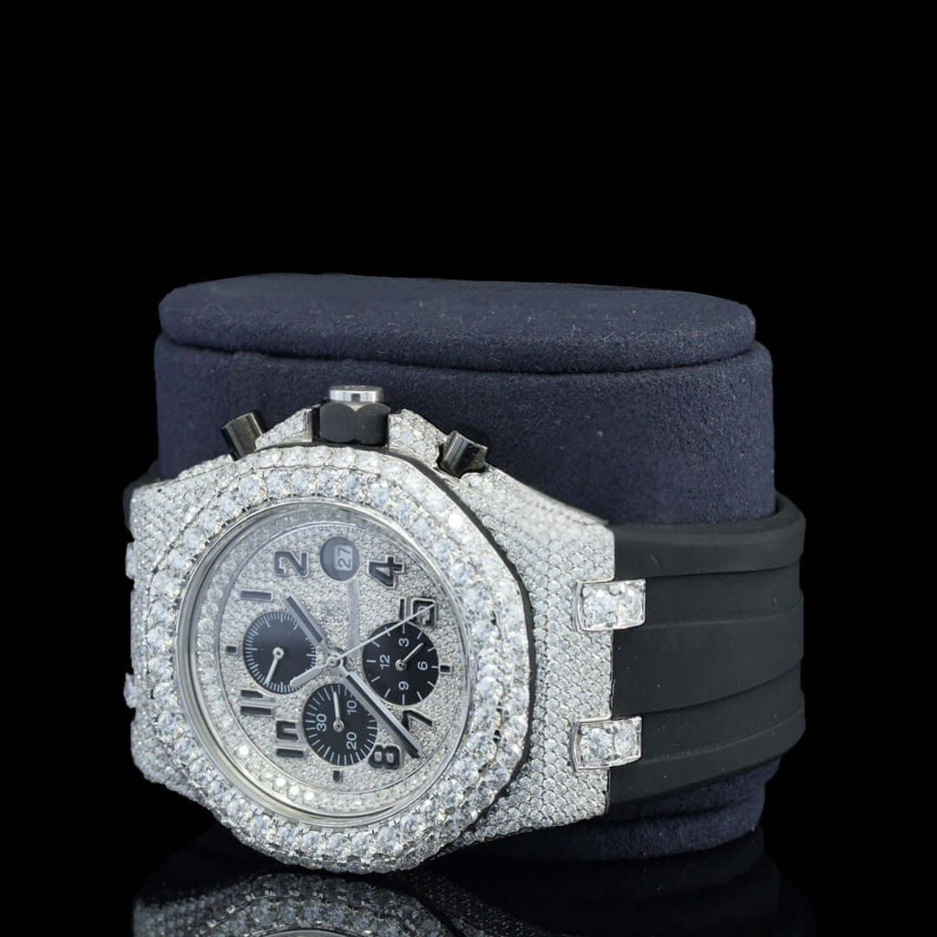 Iced Out AP Offshore Black Rubber Moissanite Diamond Watch Left View