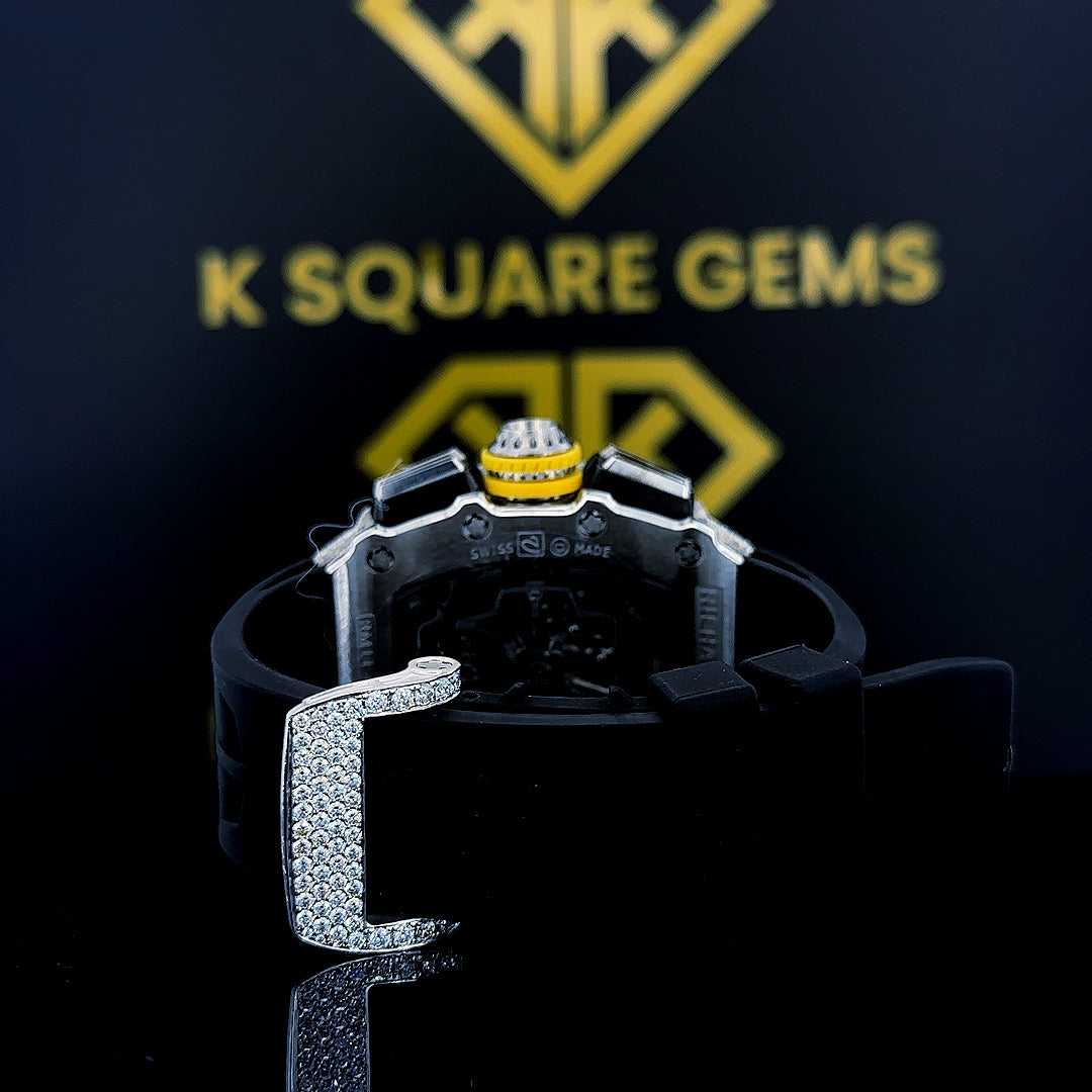 Iced Out Richard Mille Black Strap Moissanite Diamond Watch Back View