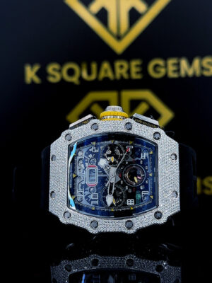 RM 011 Skeleton Chronograph Dial Black Rubber Strap Moissanite Watch