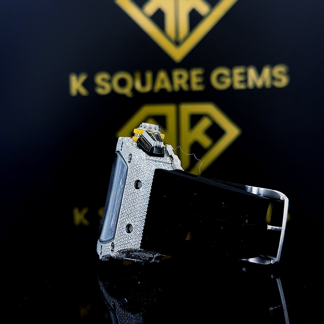 Iced Out Richard Mille Black Strap Moissanite Diamond Watch left Strap View