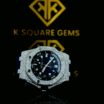 Iced Out Rubber Strap Royal Oak Moissanite Diamond Watch Front Side Close Up View