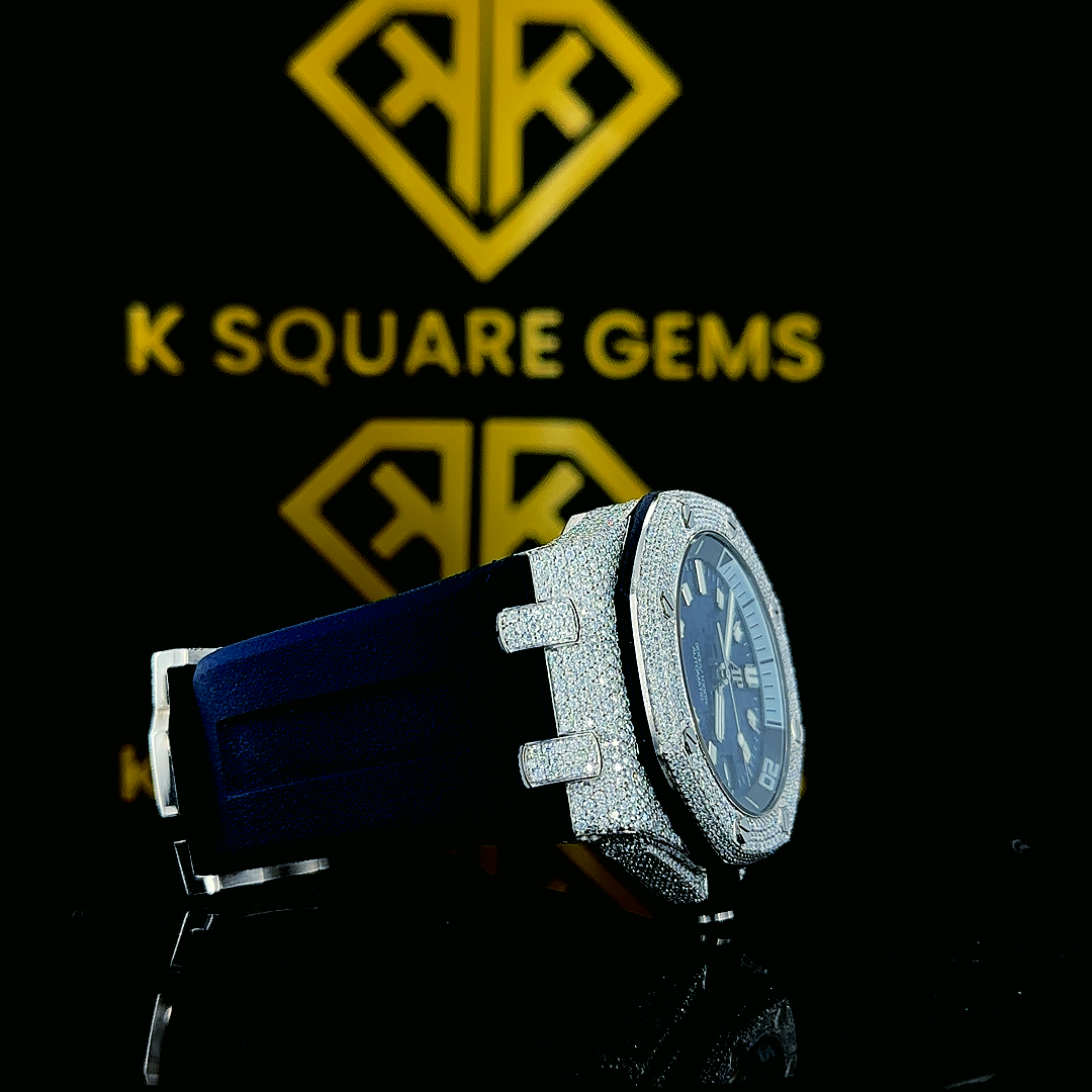 Iced Out Rubber Strap Royal Oak Moissanite Diamond Watch Rubber Strap View