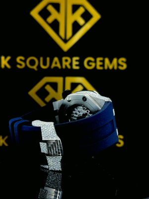 Iced Out Rubber Strap Royal Oak Moissanite Diamond Watch Side Cross View