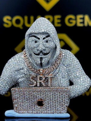 The KingPin Round Moissanite Hip Hop Pendant showcases a 21.86 Ct VVS1 Moissanite diamond in 925 sterling silver