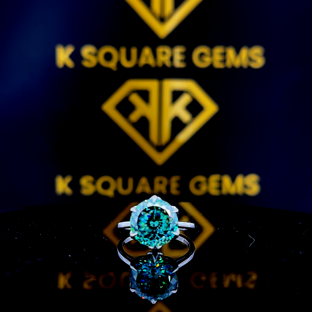 7.70 CT Antique Portuguese Cut Blue Moissanite Engagement Ring