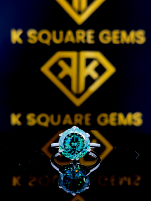 7.70 CT Antique Portuguese Cut Blue Moissanite Engagement Ring