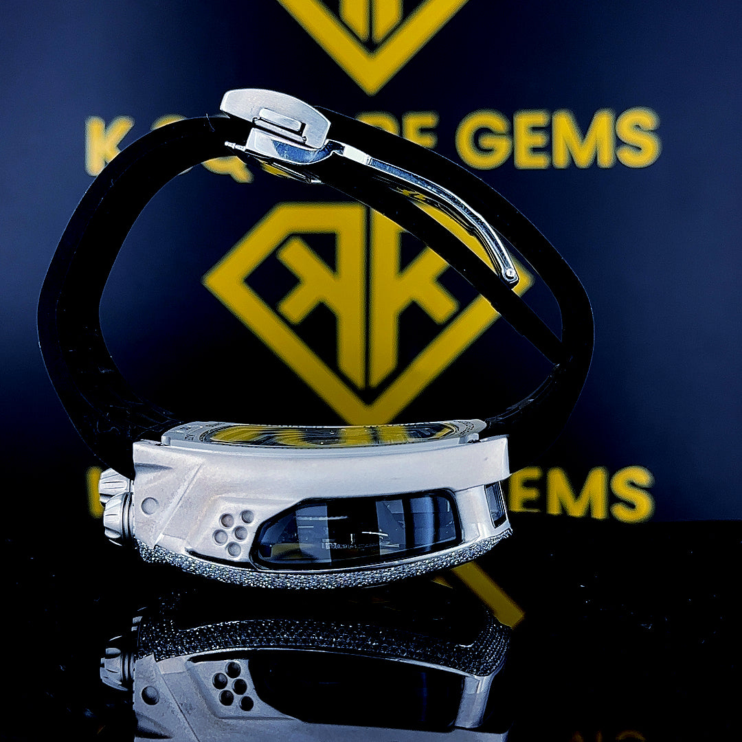 Back side view of Jacob & Co Blue Skeleton Tonneau Moissanite Diamond Watch