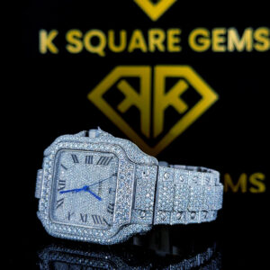 Left View of Fully Iced Out Cartier Roman Numeral Moissanite Watch