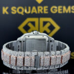 Moissanite Diamond Studded Santos Cartier Roman Numeral Watch Back View