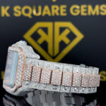 Moissanite Diamond Studded Santos Cartier Roman Numeral Watch Left Side Cross View