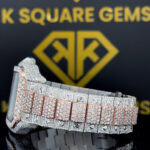 Moissanite Diamond Studded Santos Cartier Roman Numeral Watch Left Side View