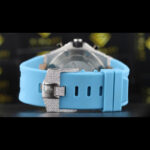 Moissanite Iced Out AP Style Chronograph Blue Rubber Starp Watch Back View