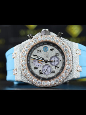 AP Royal Oak Offshore Chronograph Dial Sky Blue Rubber Strap Moissanite Watch
