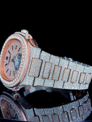 Patek Philippe Nautilus Chronograph Moissanite Diamond Watch Left Profile View