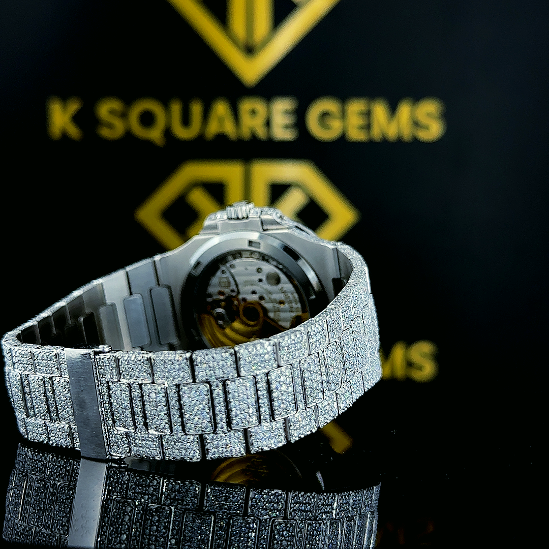 Patek Style Full Iced Out Moissanite Diamond Watch Back Side Bracelet View 2