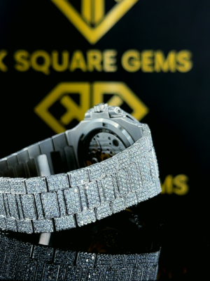 Patek Style Full Iced Out Moissanite Diamond Watch Bracelet Back View