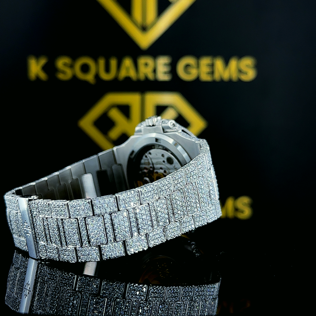 Patek Style Full Iced Out Moissanite Diamond Watch Bracelet Back View