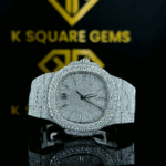 Patek Philippe Nautilus Stick Markers Pave Diamond Dial Fully Iced Out Moissanite Watch