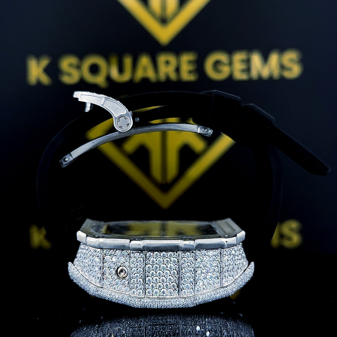 RM011 Richard Mille Iced Out White Gold Moissanite Diamond Watch Side Case View