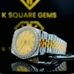 Left side view of Rolex Datejust Two Tone Yellow Dial Moissanite Diamond Watch