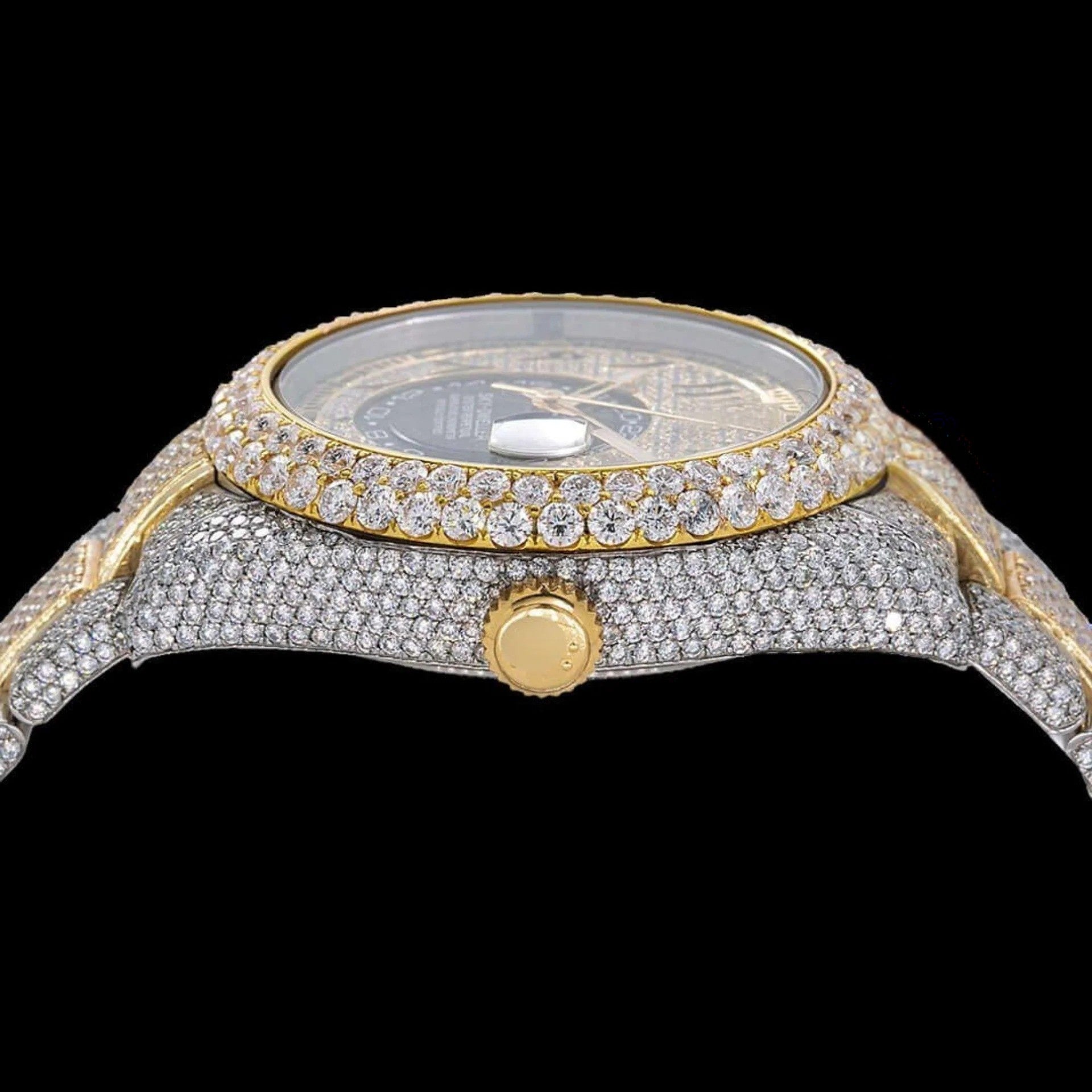 Rolex Sky Dweller Arabic Dial Moissanite Diamond Watch Bazel View