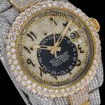 Rolex Sky Dweller Arabic Dial Moissanite Diamond Watch Front Bazel View