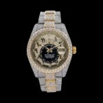 Rolex Sky Dweller Black Arabic Numerals Two Tone Yellow Gold Full Iced Out Moissanite Diamond Watch