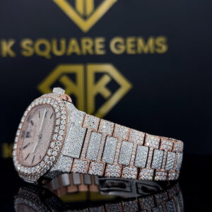 Left side view of Rose Gold Two Tone Patek Moissanite Diamond Watch