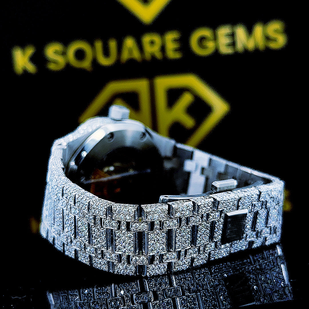 Royal Oak AP Arabic Numeral Iced Out Moissanite Diamond Watch Cross Back View