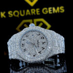 AP Royal Oak Arabic Numerals Pave Diamond Dial Fully Iced Out Moissanite Watch