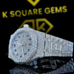 Royal Oak AP Arabic Numeral Iced Out Moissanite Diamond Watch Left Profile View