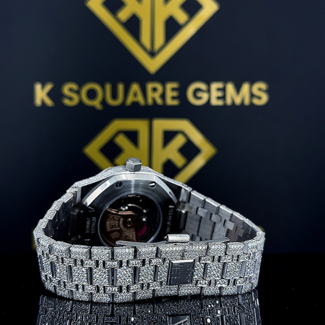 Royal Oak AP Full Iced Out Stick Dial Moissanite Diamond Watch Back Side View