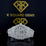 AP Royal Oak Stick Markers Pave Diamond Dial Fully Iced Out Moissanite Watch