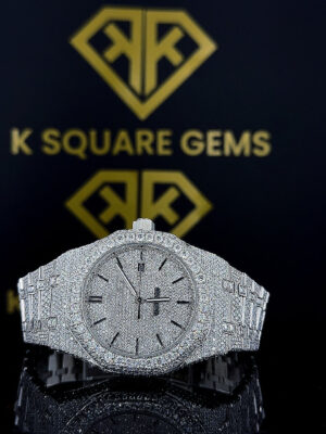 AP Royal Oak Stick Markers Pave Diamond Dial Fully Iced Out Moissanite Watch