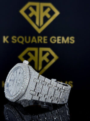 Royal Oak AP Full Iced Out Stick Dial Moissanite Diamond Watch Left View