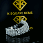 Royal Oak Full Iced Out Black Stick Dial Moissanite Diamond Watch Bracelet View