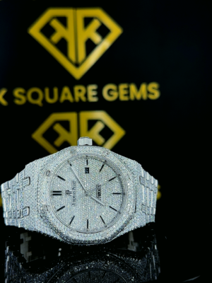AP Royal Oak Stick Markers Pave Diamond Dial Fully Iced Out Moissanite Watch