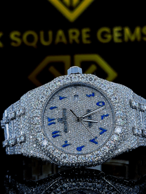 AP Royal Oak Arabic Numerals Pave Diamond Dial Fully Iced Out Moissanite Watch