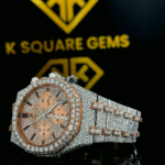 Royal Oak Offshore Two Tone Rose Gold Moissanite Diamond Watch Close Up Dial View