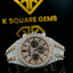 AP Royal Oak Chronograph Pave Diamond Dial Two Tone Rose Gold Moissanite Watch