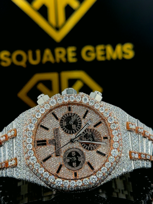 AP Royal Oak Chronograph Pave Diamond Dial Two Tone Rose Gold Moissanite Watch
