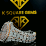 Royal Oak Offshore Two Tone Rose Gold Moissanite Diamond Watch Left Side View